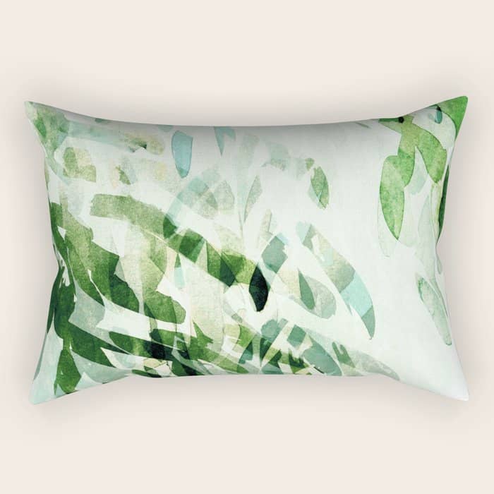Fresh Summer Rain Abstract Watercolor Leaves Rectangular Pillow