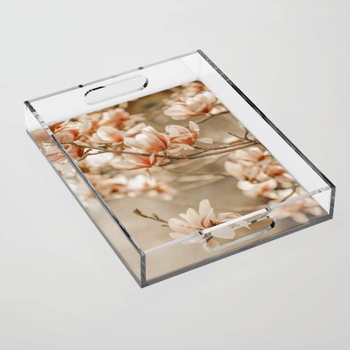 Magnolia Peach Blossom Tree Acrylic Tray
