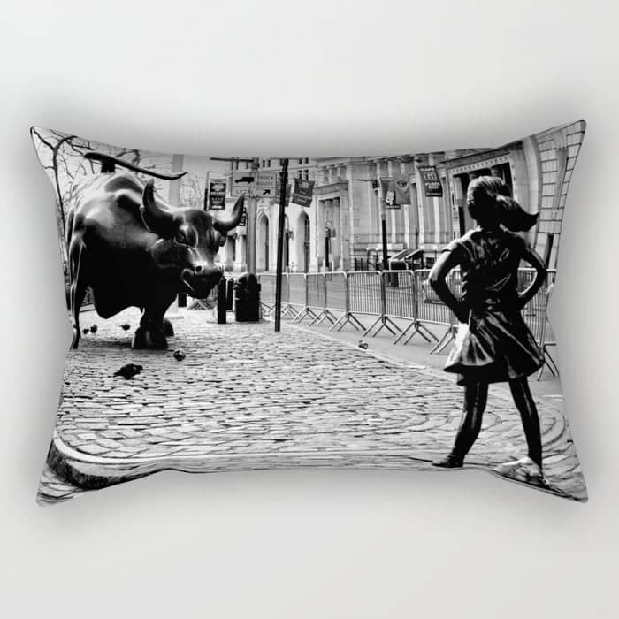 Fearless Girl And The Charging Bull Rectangular Pillow