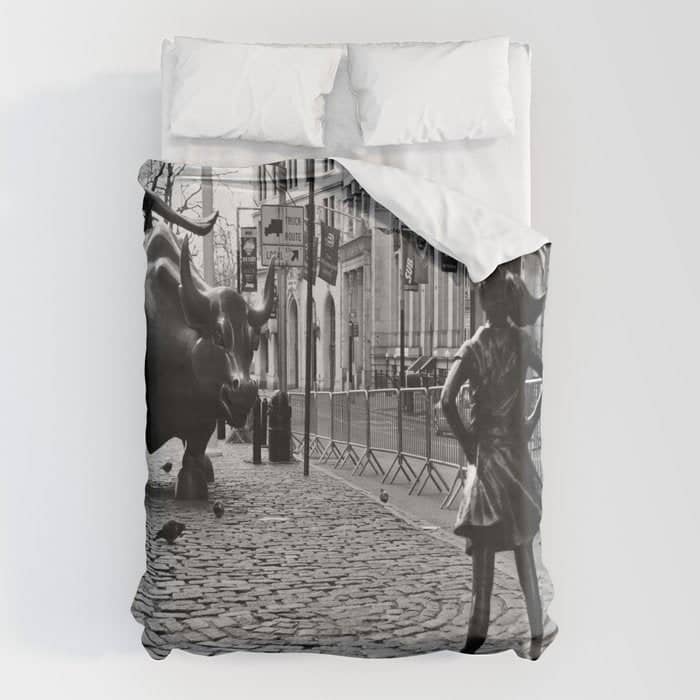 Fearless Girl And The Charging Bull Duvet Cover