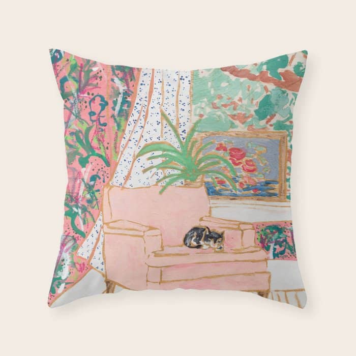 Catnap - Tuxedo Cat Napping In Chair By The Window Throw Pillow