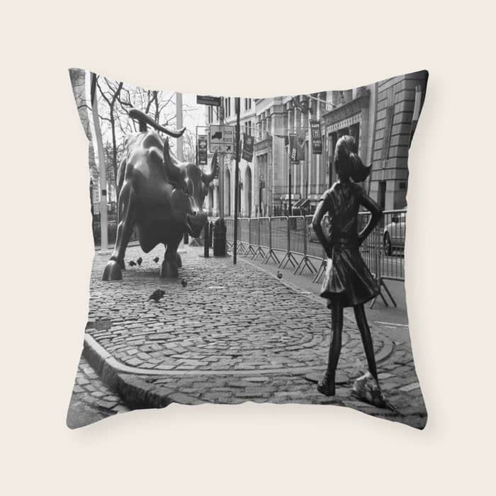 Fearless Girl And The Charging Bull Throw Pillow