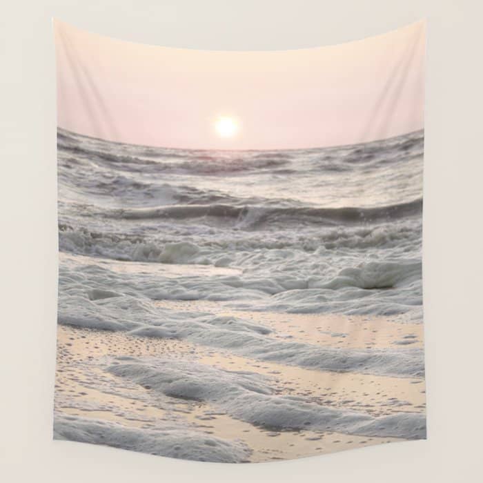 Pastel Tones Ocean In Holland Photo | Dutch Coast Seafoam And Waves Art Print | Travel Photography Wall Tapestry