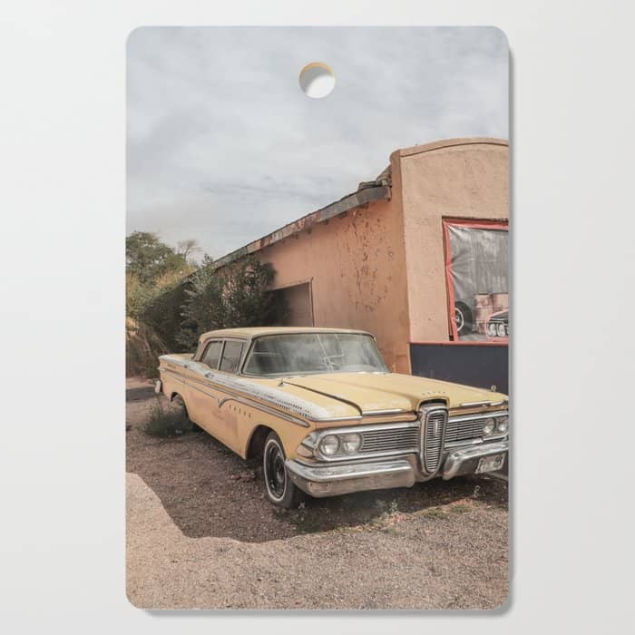 Vintage American Car Art Print | Famous Route 66 Scene Arizona Photo | Usa Color Travel Photography Cutting Board