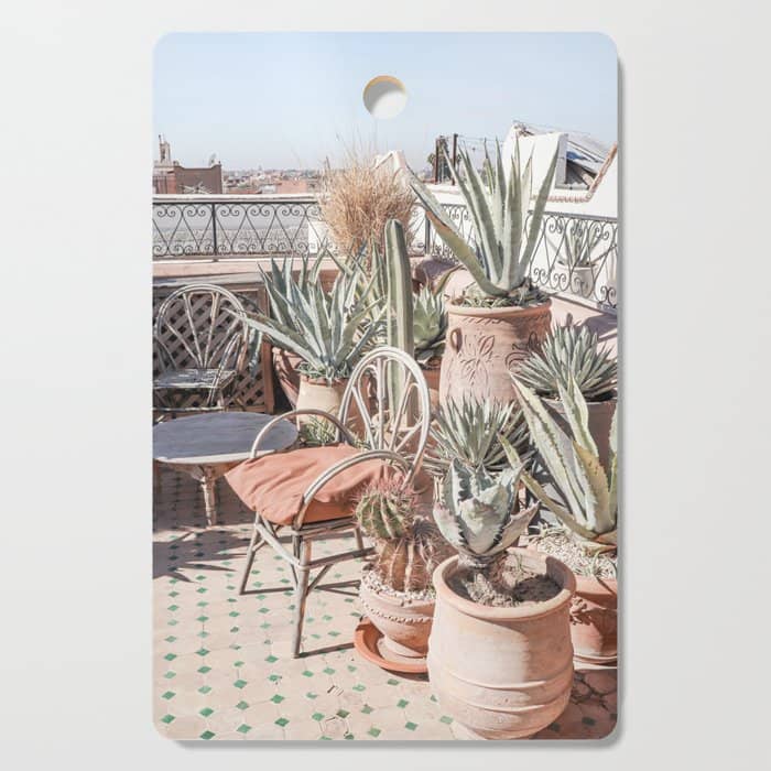 Tropical Rooftop In Marrakech Photo | Cactus Plants Boho Art Print | Morocco Travel Photography Cutting Board