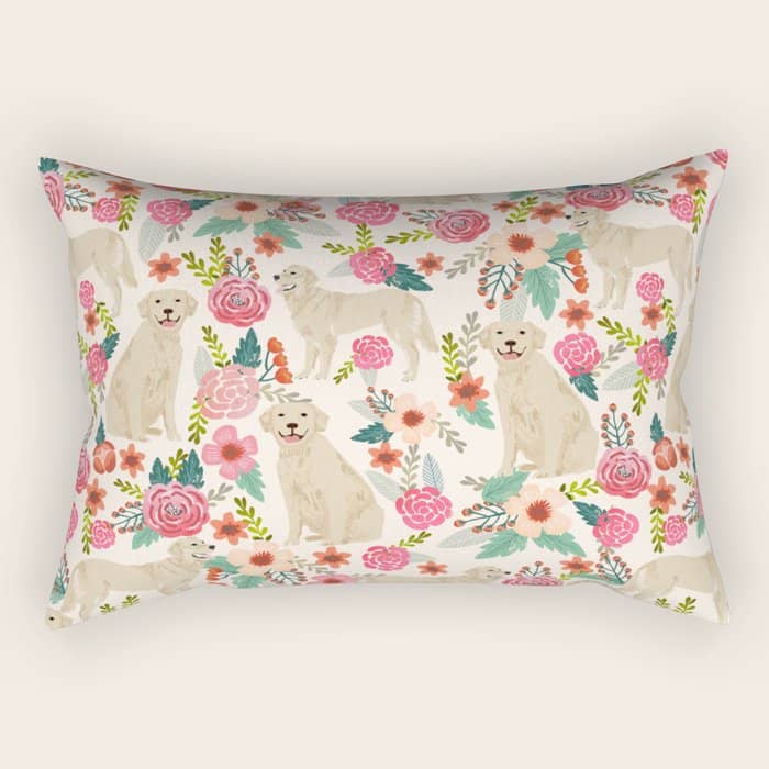 Golden Retrievers Must Have Florals Cream Pastel Gender Neutral Dog Art Cute Pet Portraits Labrador Rectangular Pillow