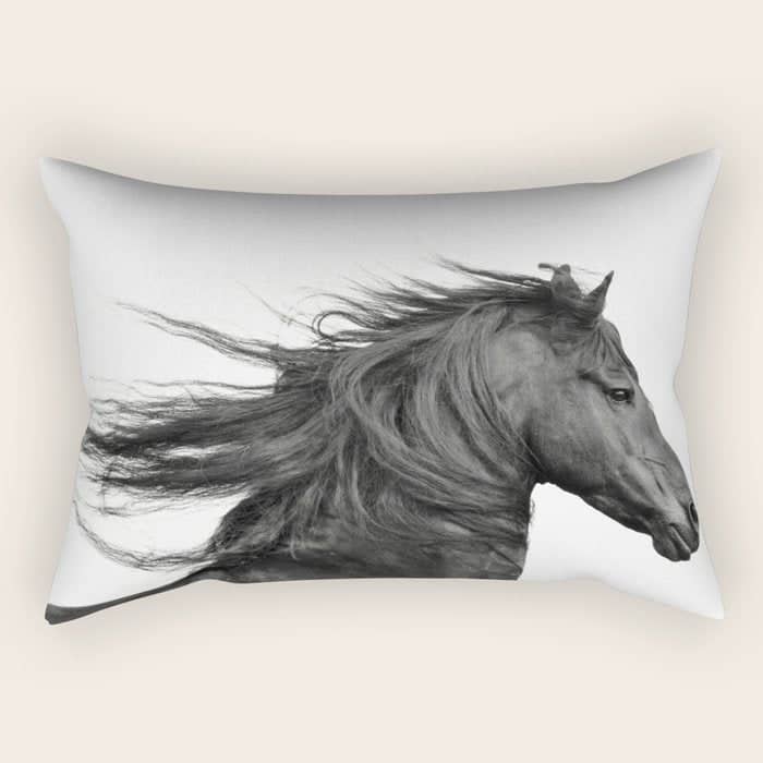 Wild Horse, Black And White Photography Rectangular Pillow