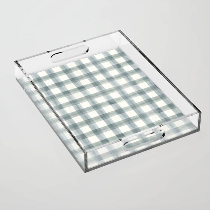Watercolor Plaid - Muted Blue Acrylic Tray