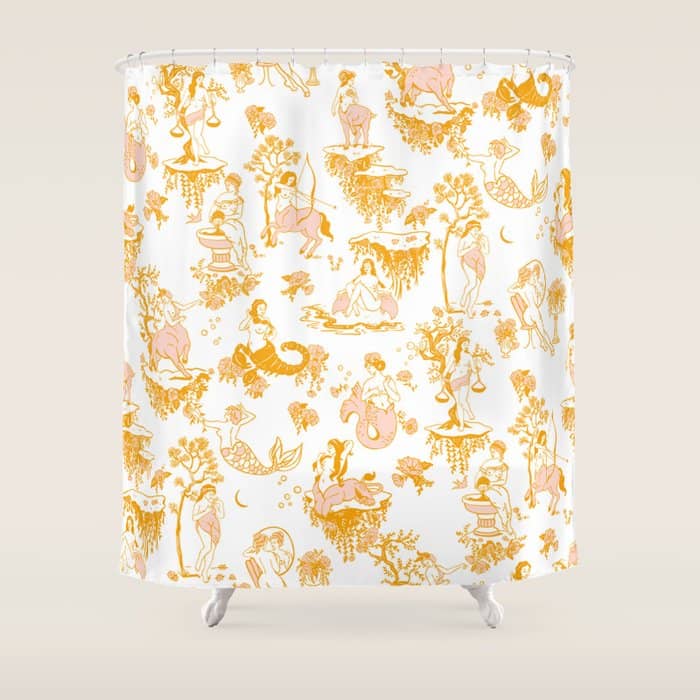 Gold Zodiac Toile Pattern Shower Curtain