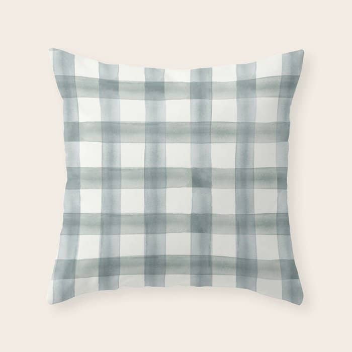 Watercolor Plaid - Muted Blue Throw Pillow