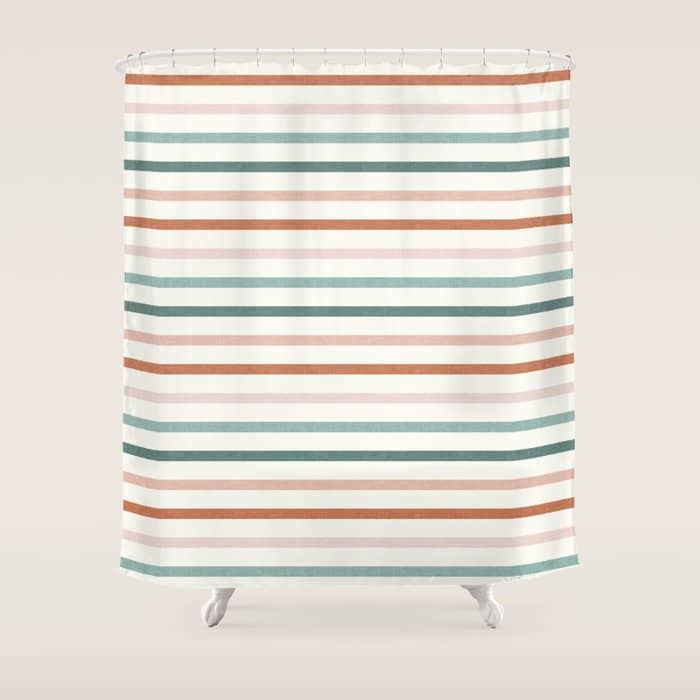 Sunset Stripes In Terra Cotta And Jade Shower Curtain