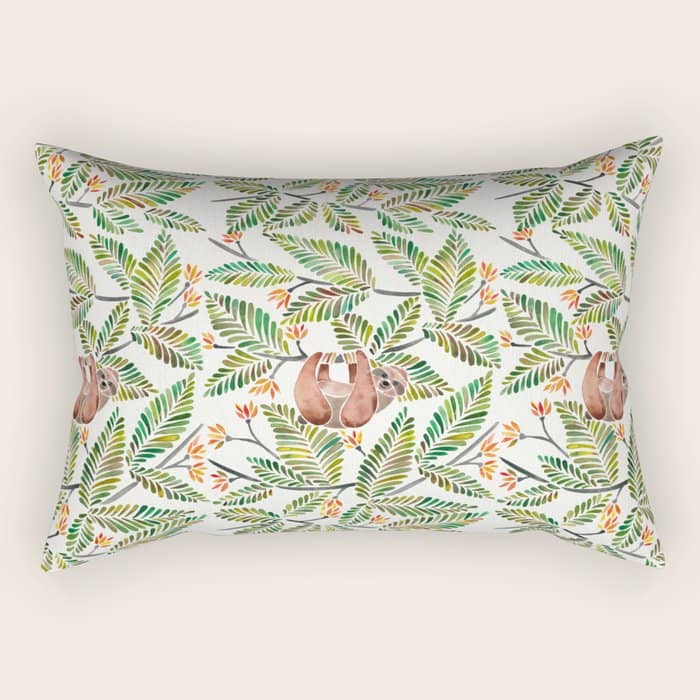 Happy Sloth - Tropical Green Rainforest Rectangular Pillow