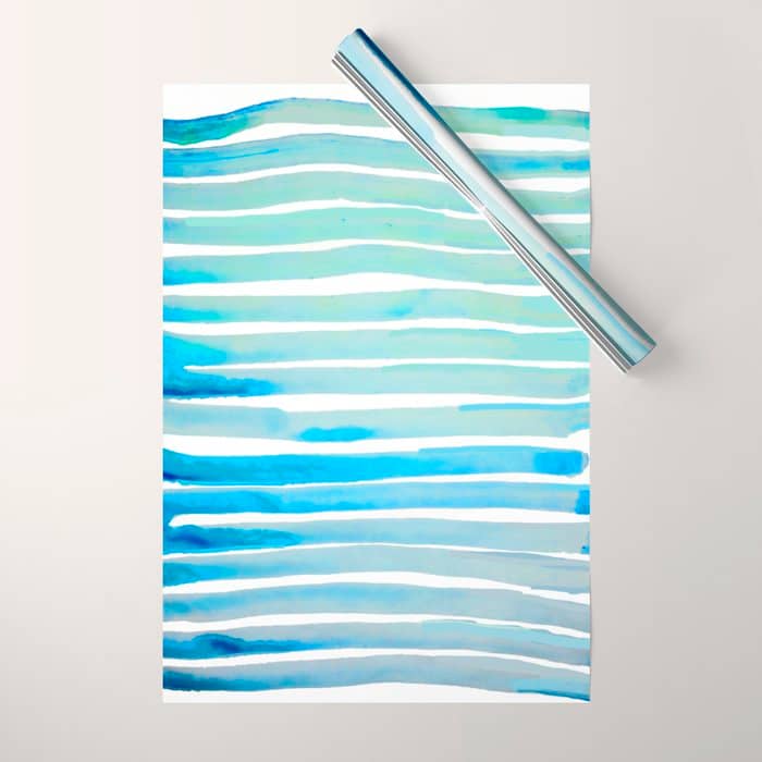 New Year Blue Water Lines Wrapping Paper