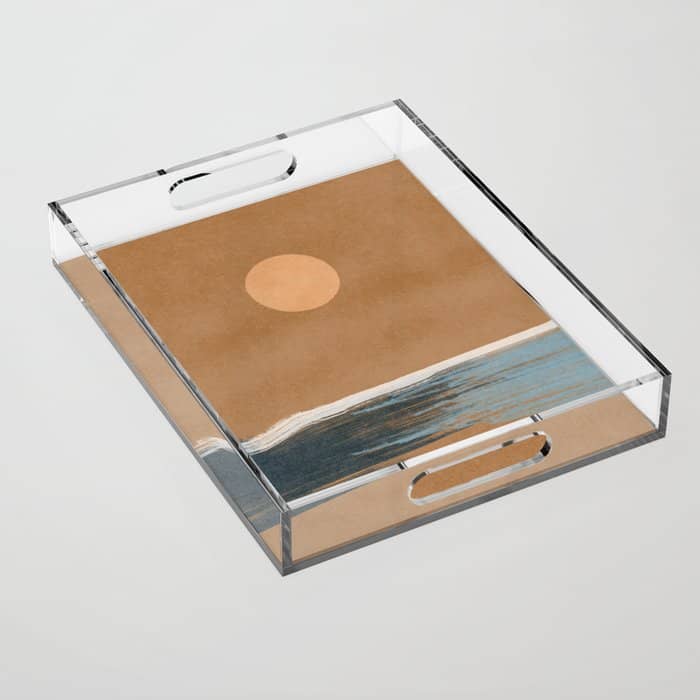 Sunset With Minimal Shapes On Kraft Paper Acrylic Tray