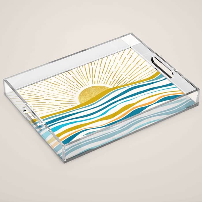 Sunrise At Sea Abstract Landscape Acrylic Tray
