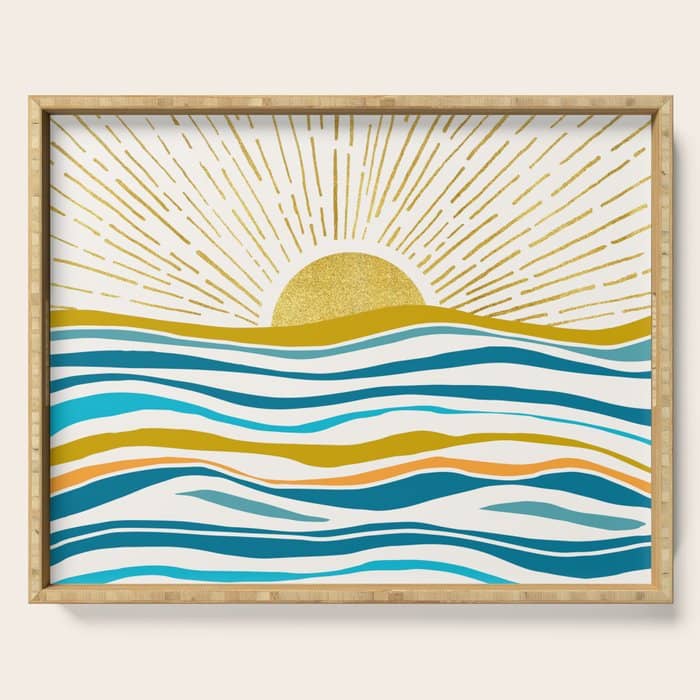 Sunrise At Sea Abstract Landscape Serving Tray
