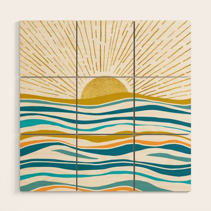 Sunrise At Sea Abstract Landscape Wood Wall Art
