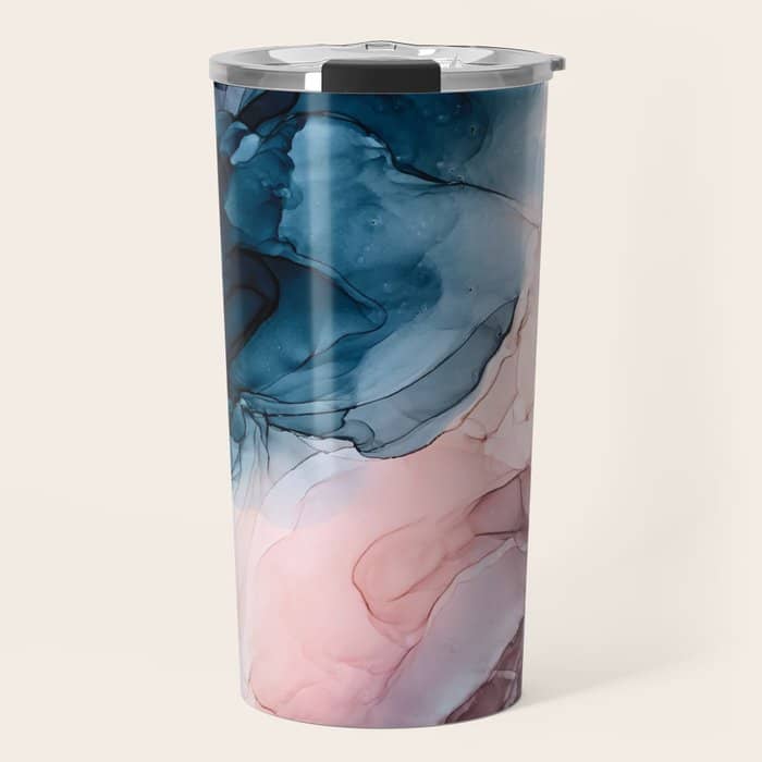 Pastel Plum, Deep Blue, Blush And Gold Abstract Painting Travel Mug