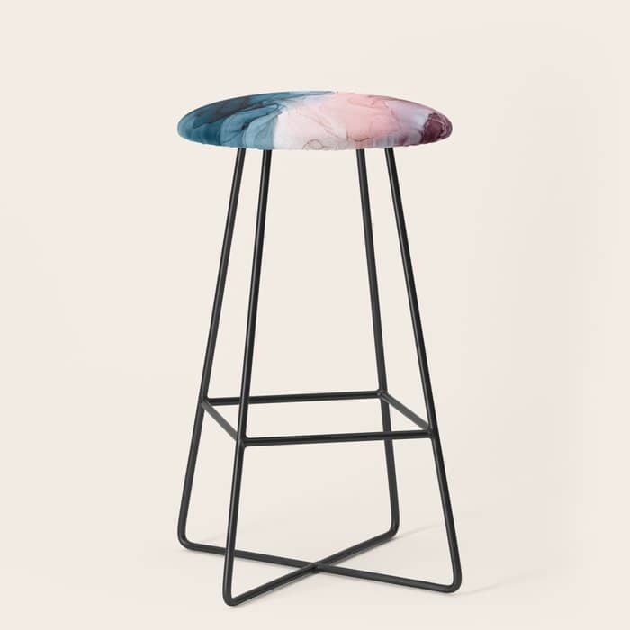 Pastel Plum, Deep Blue, Blush And Gold Abstract Painting Stool