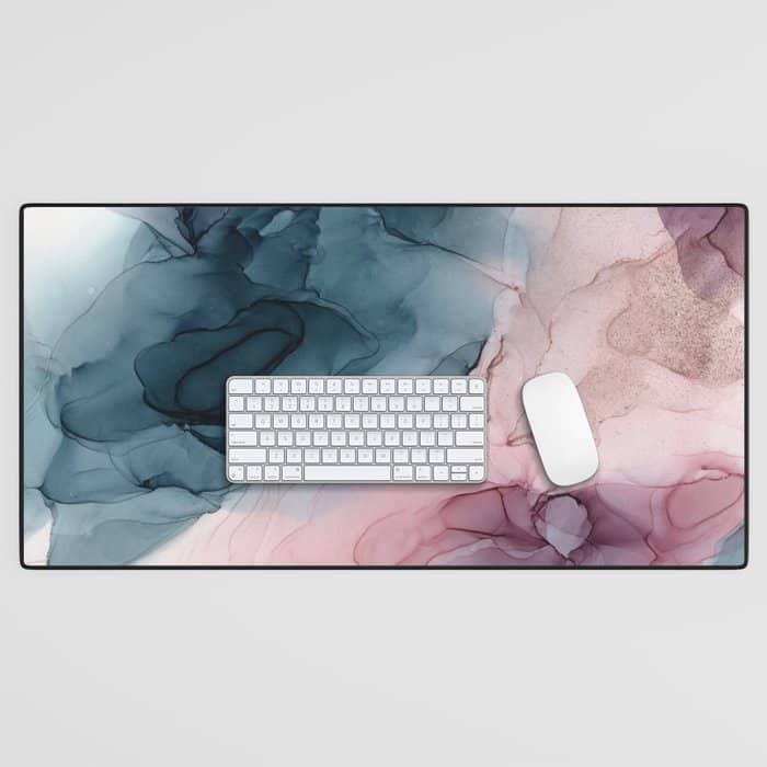 Pastel Plum, Deep Blue, Blush And Gold Abstract Painting Desk Mat