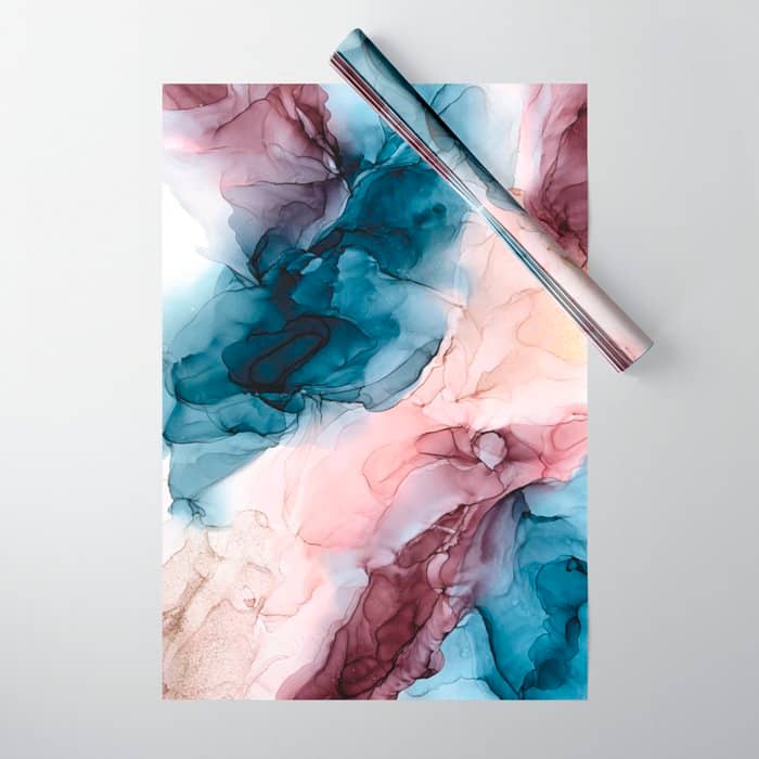 Pastel Plum, Deep Blue, Blush And Gold Abstract Painting Wrapping Paper