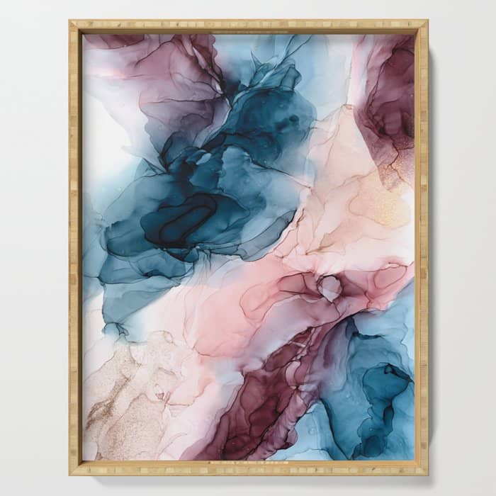 Pastel Plum, Deep Blue, Blush And Gold Abstract Painting Serving Tray