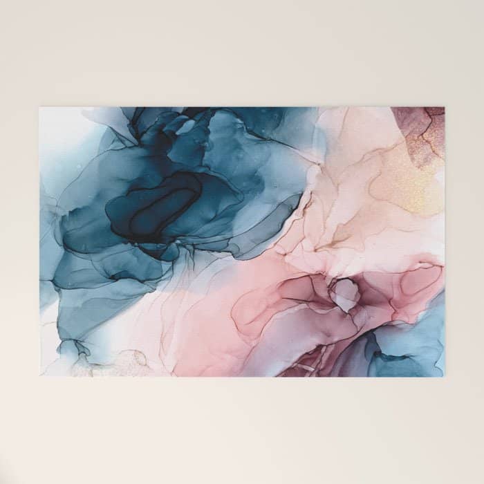 Pastel Plum, Deep Blue, Blush And Gold Abstract Painting Welcome Mat