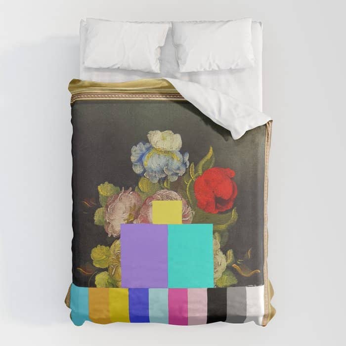 A Painting Of Flowers With Color Bars Duvet Cover