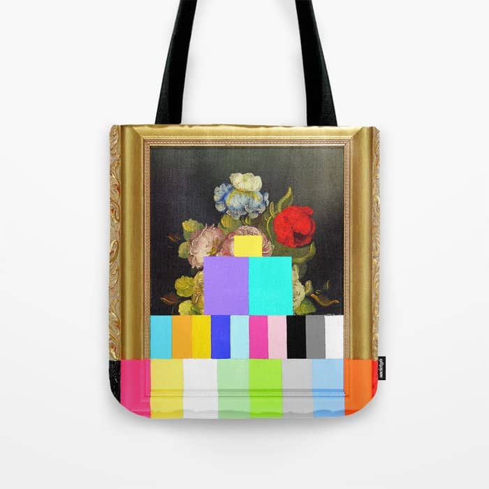 A Painting Of Flowers With Color Bars Tote Bag