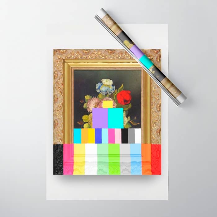 A Painting Of Flowers With Color Bars Wrapping Paper