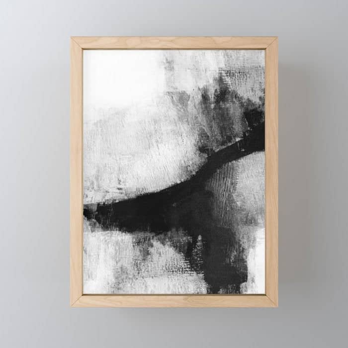 Black And White Textured Abstract Painting "Delve 2" Mini Art Print
