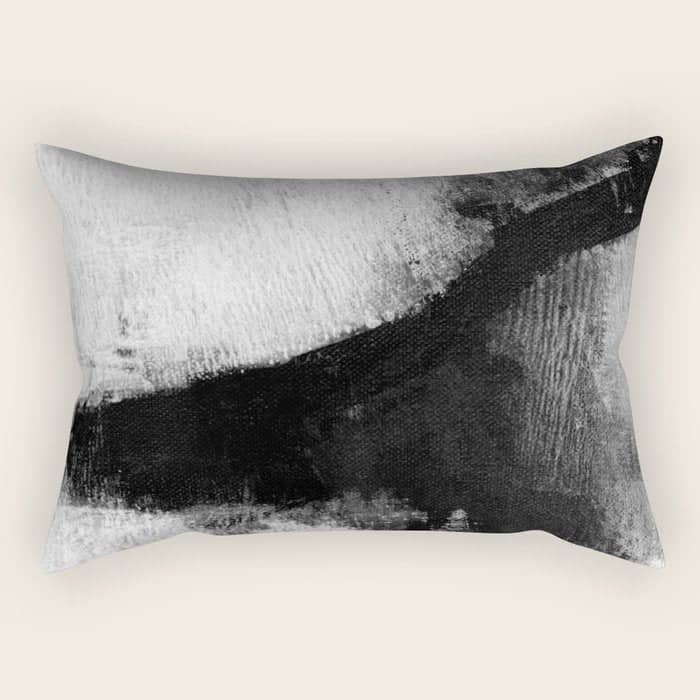 Black And White Textured Abstract Painting "Delve 2" Rectangular Pillow
