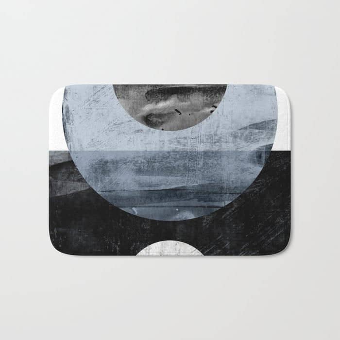 Circles Black And White Geometric Mid-Century Modern Abstract Bath Mat