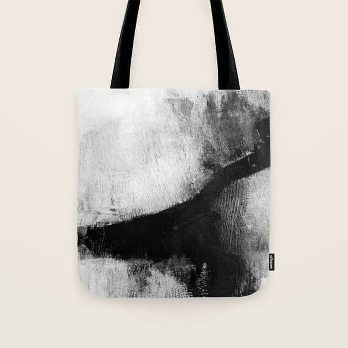 Black And White Textured Abstract Painting "Delve 2" Tote Bag