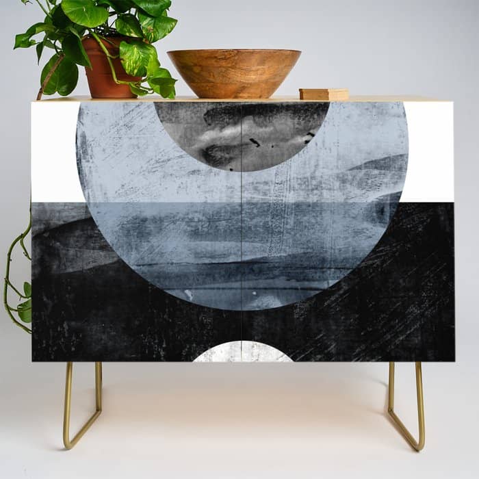 Circles Black And White Geometric Mid-Century Modern Abstract Credenza