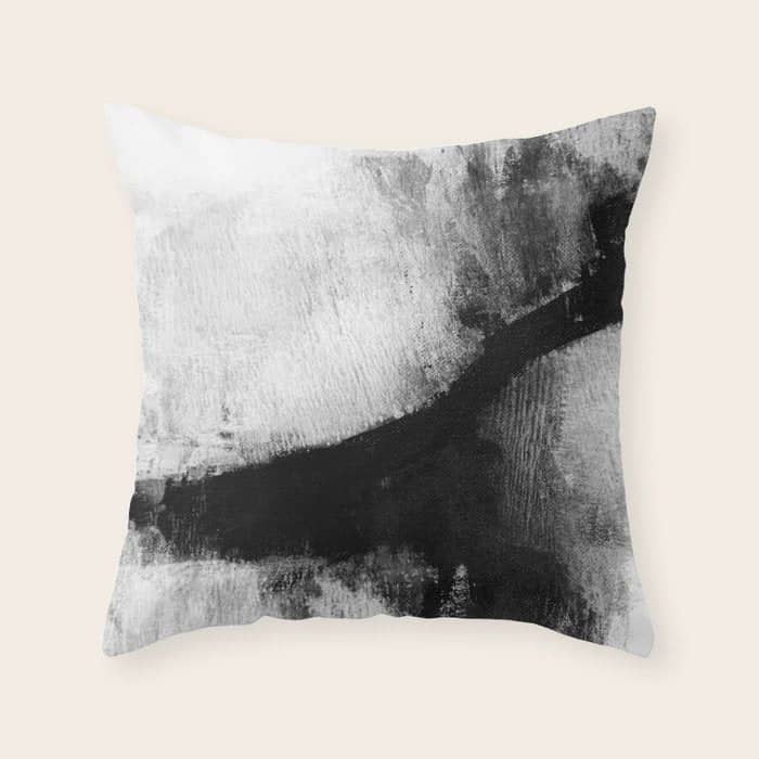 Black And White Textured Abstract Painting "Delve 2" Throw Pillow