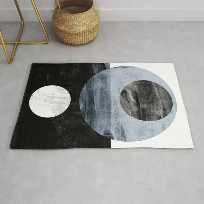 Circles Black And White Geometric Mid-Century Modern Abstract Rug