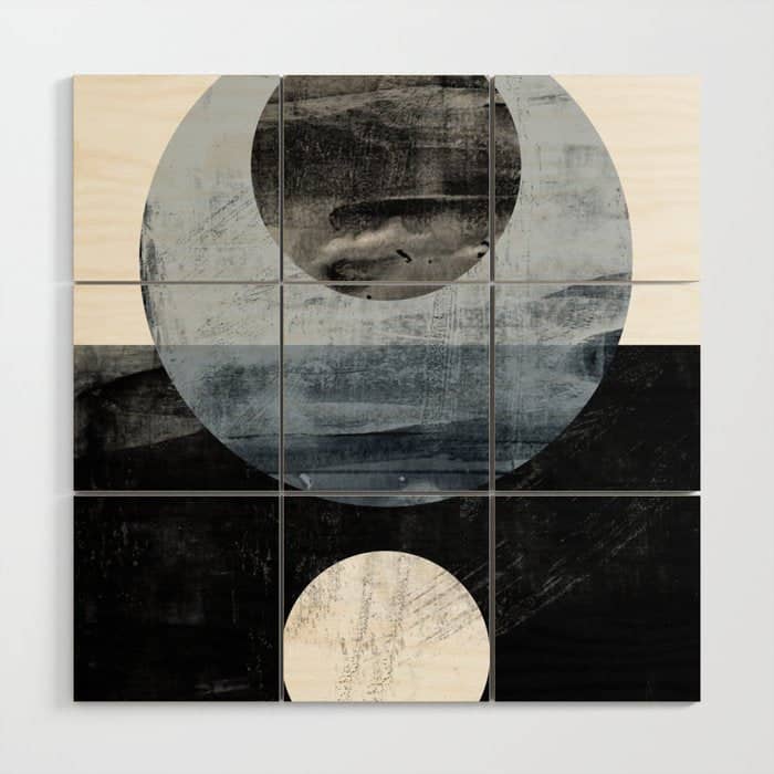 Circles Black And White Geometric Mid-Century Modern Abstract Wood Wall Art