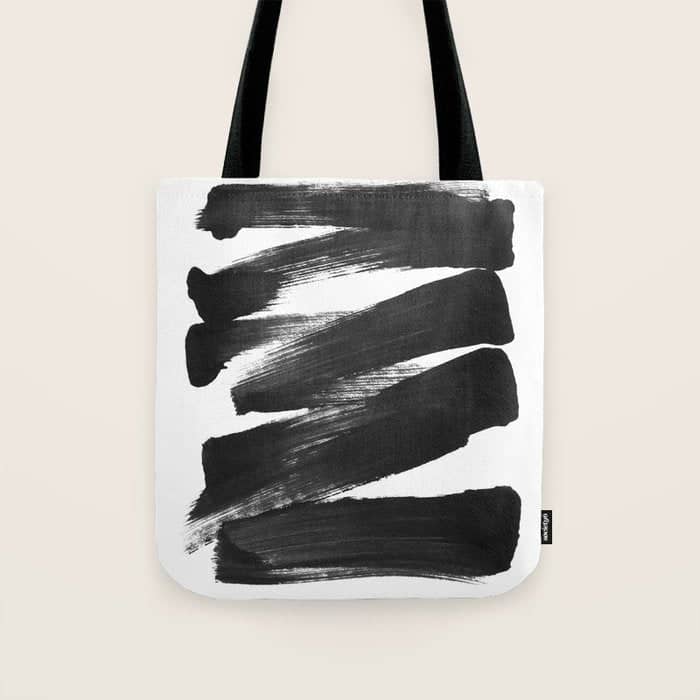 Black Brushstrokes Abstract Ink Painting Tote Bag
