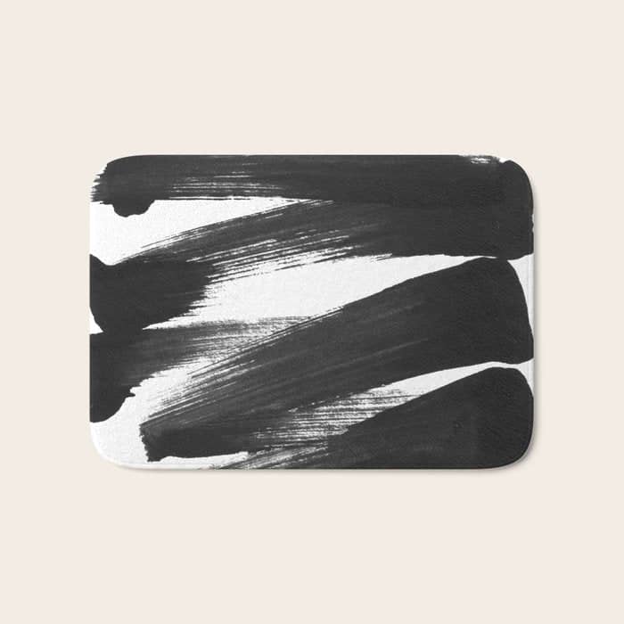 Black Brushstrokes Abstract Ink Painting Bath Mat