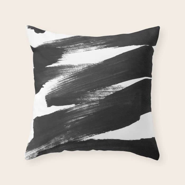 Black Brushstrokes Abstract Ink Painting Throw Pillow