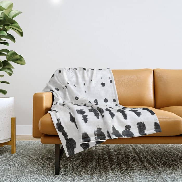 Medium Dots Pattern Black And White Distressed Texture Abstract Throw Blanket