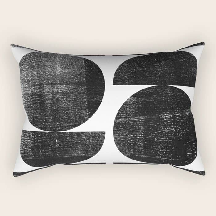 Black And White Mid Century Modern Circles Abstract Rectangular Pillow