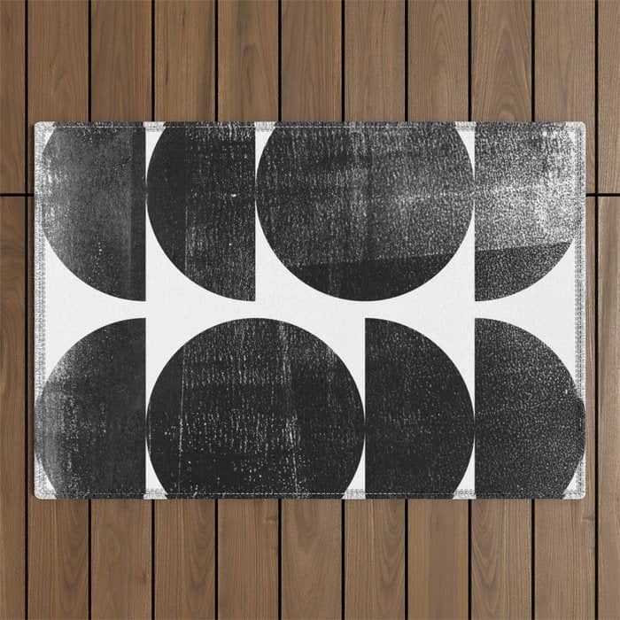 Black And White Mid Century Modern Circles Abstract Outdoor Rug