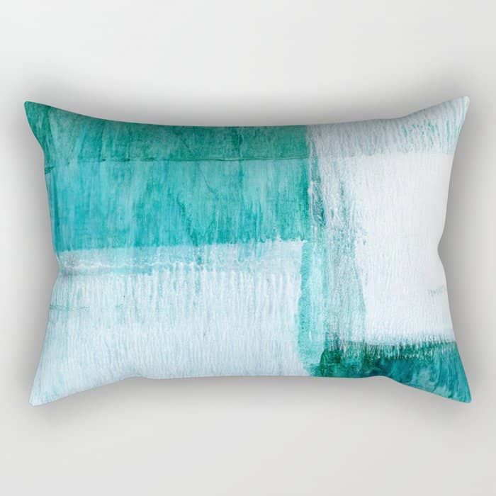 Aqua Blue Geometric Abstract Textured Painting Rectangular Pillow
