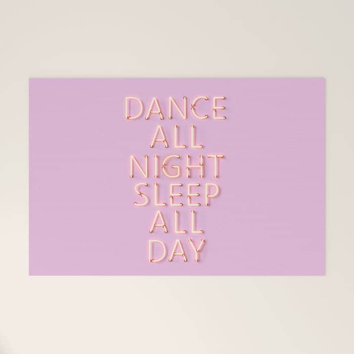 Dance All Night - Pink Neon Typography Welcome Mat