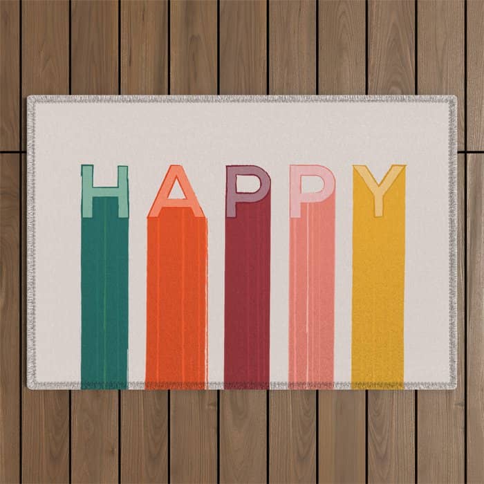 Happy Letters In Retro Colors Outdoor Rug