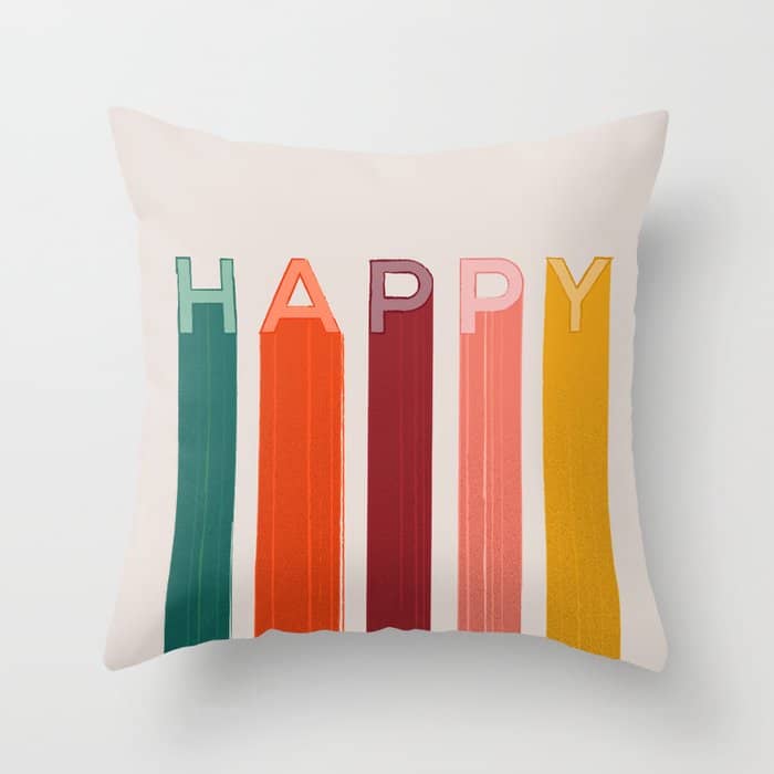 Happy Letters In Retro Colors Throw Pillow