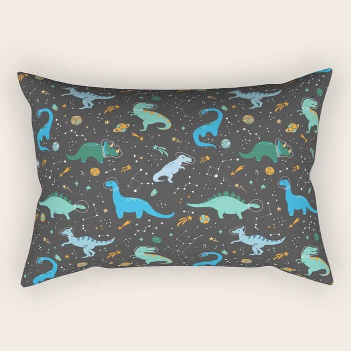 Dinosaurs In Space In Blue Rectangular Pillow