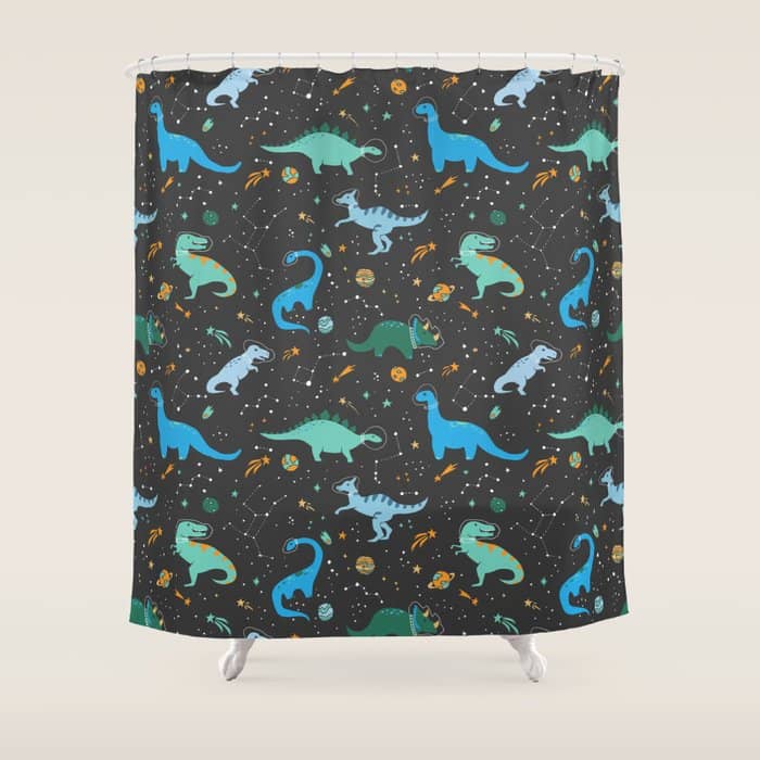 Dinosaurs In Space In Blue Shower Curtain
